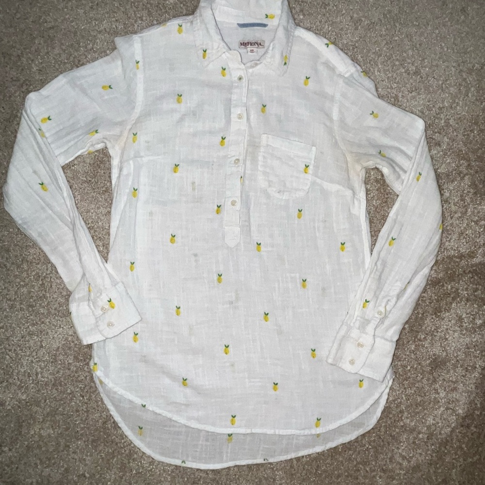 Merona‎ White and Yellow Casual Button Down Shirt